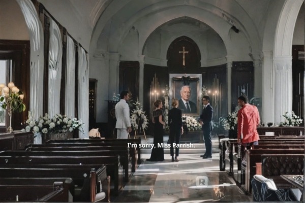 Elijah chega ao funeral de Steven em uma capela