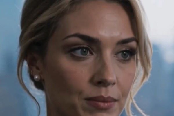 Christine Parrish aparece séria em um retrato