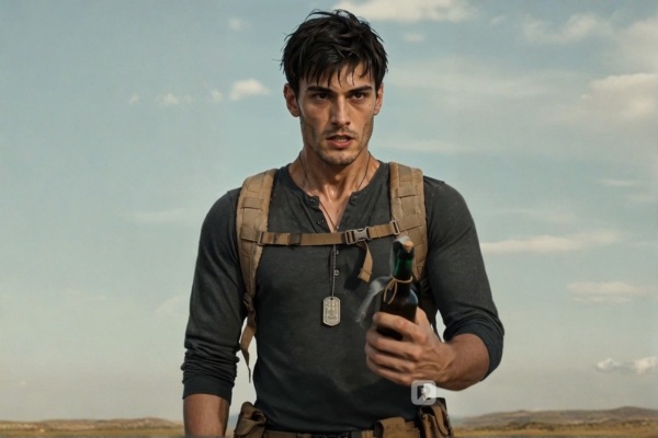 Wade segura uma garrafa no deserto