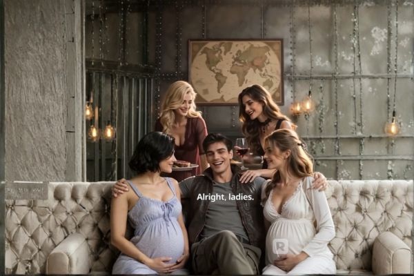 Wade cercado por quatro esposas no sofá
